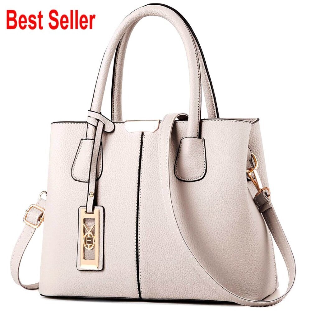 Faux Leather Tote Bag with Detachable Shoulder Strap and Zipper Pockets